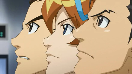 HD wallpaper featuring close-up profiles of three characters from the video game 'Apollo Justice: Ace Attorney Trilogy'.