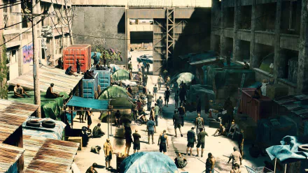 HD desktop wallpaper featuring a bustling street scene from the video game Like a Dragon: Infinite Wealth.