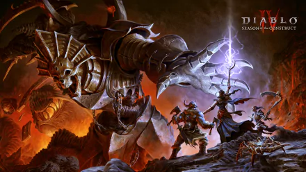 HD wallpaper of Diablo IV featuring dynamic artwork from the video game with characters engaged in battle.