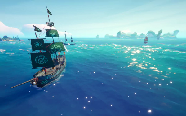 HD desktop wallpaper of Blazing Sails game featuring a pirate ship at sea with clear skies.