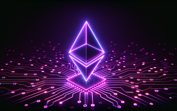 HD Ethereum logo wallpaper with a neon glowing digital design on dark background, ideal for cryptocurrency enthusiasts' desktops.