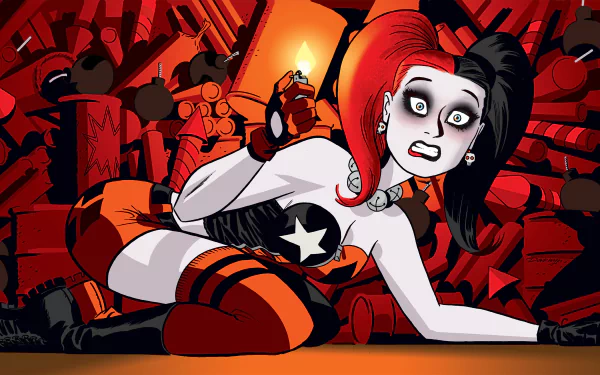 A high definition desktop wallpaper featuring the iconic character Harley Quinn.