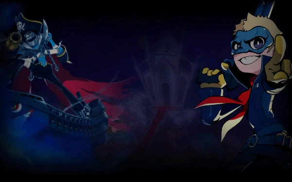 HD desktop wallpaper featuring stylized characters from Persona 5 Tactica on a dramatic dark blue and red background.