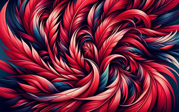 HD wallpaper with abstract feather pattern in swirling red and blue for desktop background.