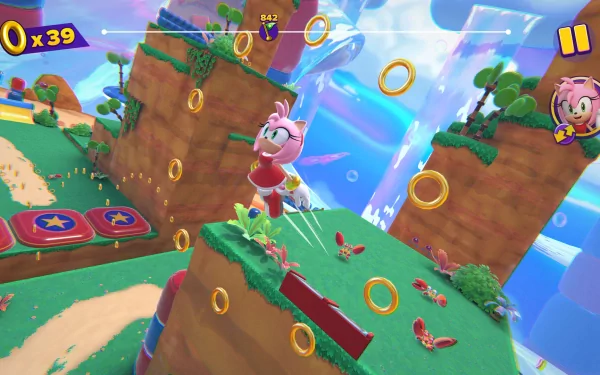 Sonic Dream Team HD wallpaper featuring vibrant 3D gameplay scene with collectible rings and character jumping in action.