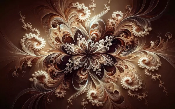 HD desktop wallpaper featuring intricate brown fractal design with aesthetic swirls and floral patterns.