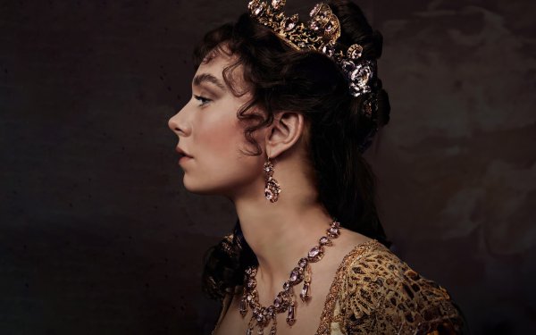 High-definition desktop wallpaper featuring a profile view of a woman in historical attire, representing a Napoleonic era with Vanessa Kirby influence.
