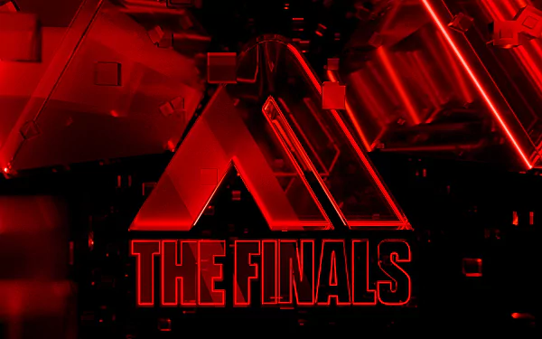 A vibrant HD desktop wallpaper featuring the bold logo of The Finals video game, set against a striking red and black background with dynamic geometric elements.