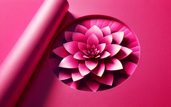 HD desktop wallpaper featuring a stylized hot pink lotus flower design with a peeled corner revealing the pattern on a vibrant pink background.