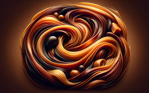 HD desktop wallpaper featuring an abstract swirl design in toffee brown and caramel colors.