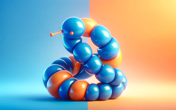 HD desktop wallpaper featuring a glossy balloon animal in the shape of a dog on a blue and orange gradient background.