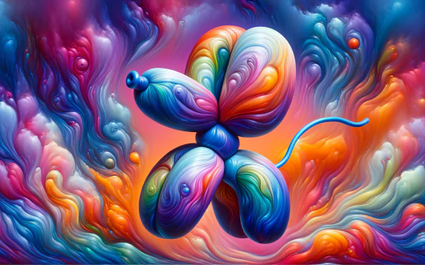 HD wallpaper with a vibrant balloon animal design on a colorful abstract background.
