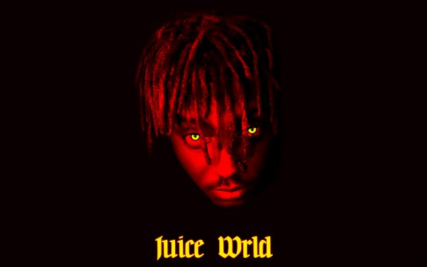 HD desktop wallpaper featuring an artistic red and black rendition of the rapper Juice Wrld.