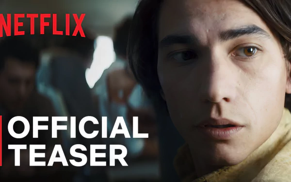 Netflix's 'Society of the Snow' Official Teaser featured as HD wallpaper with a close-up of a concerned young male character.