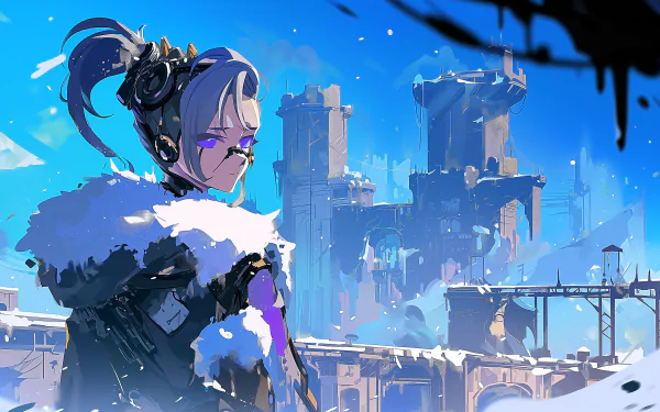 HD wallpaper featuring Silver Wolf from Honkai: Star Rail, set against a futuristic city backdrop.