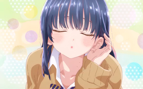 HD PC desktop wallpaper featuring Anna Yamada from the anime The Dangers in My Heart with soft pastel background and a gentle expression.