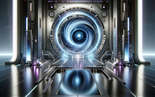 A futuristic sci-fi portal with glowing effects and sleek metallic structures. This HD desktop wallpaper creates a captivating background for any sci-fi enthusiast.