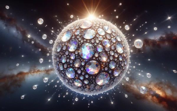 HD wallpaper featuring a sparkling, crystalline sphere amidst a cosmic backdrop with stars and nebulae.