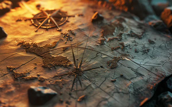 HD wallpaper of a vintage treasure map with compass for desktop background.