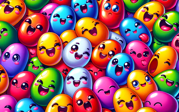 Colorful jelly bean wallpaper with cute expressive faces for HD desktop background.