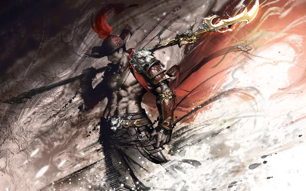 HD wallpaper of a samurai from Naraka: Bladepoint video game in dynamic action pose for desktop background.