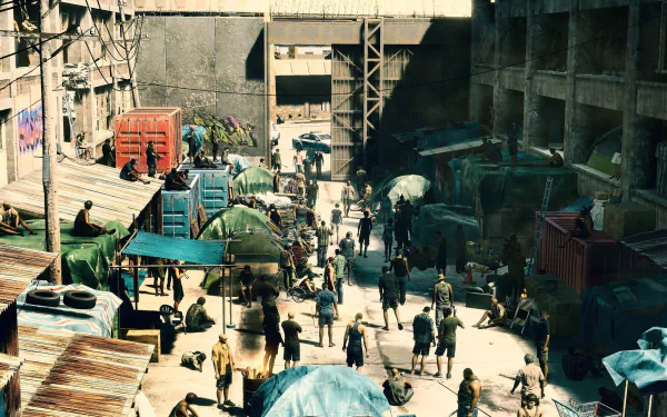HD desktop wallpaper featuring a bustling street scene from the video game Like a Dragon: Infinite Wealth.