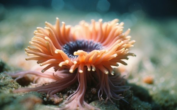 Stunning HD wallpaper featuring a vibrant sea anemone in its natural underwater habitat, perfect for a desktop background.