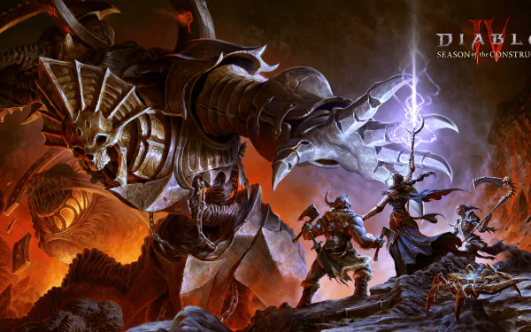 HD wallpaper of Diablo IV featuring dynamic artwork from the video game with characters engaged in battle.