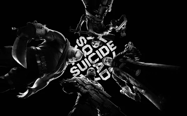 HD Wallpaper of Suicide Squad: Kill the Justice League game with characters posing dynamically on a black background.