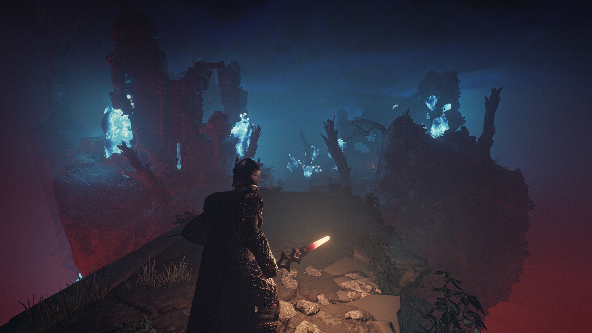 Enshrouded Warrior in a Mystical Game Landscape HD Wallpaper