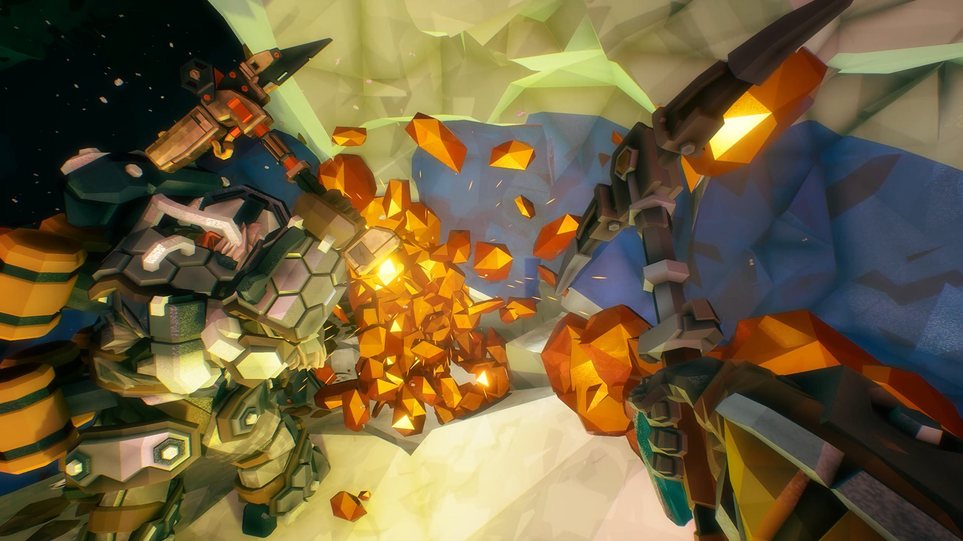 HD wallpaper of Deep Rock Galactic: Survivor video game featuring a space dwarf mining crystals.