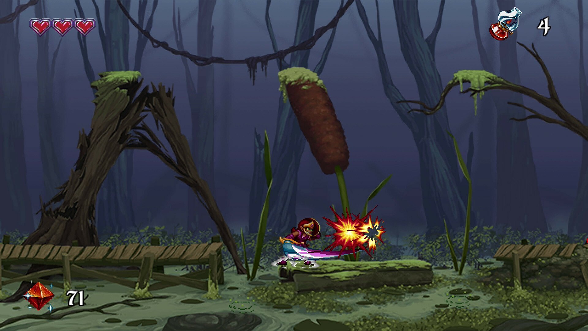 HD desktop wallpaper featuring a scene from the video game 'Arzette: The Jewel of Faramore' with a character engaged in combat in an eerie forest setting.