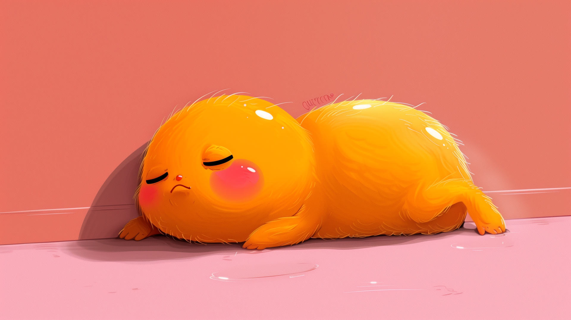 HD desktop wallpaper featuring the cartoon character Gudetama, the lazy egg, lounging against a pink background.