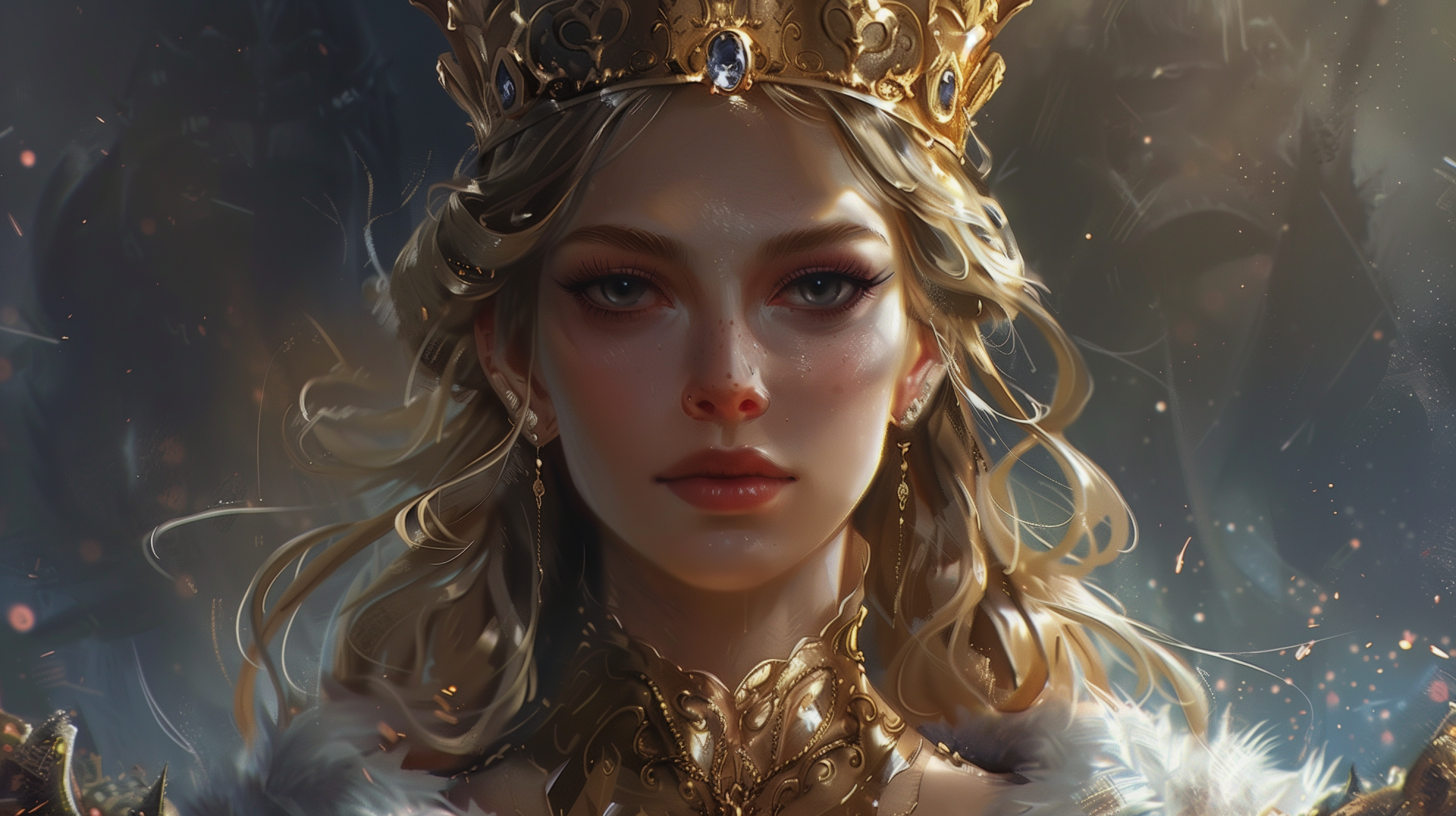 Elegant fantasy queen with a golden crown, HD wallpaper.