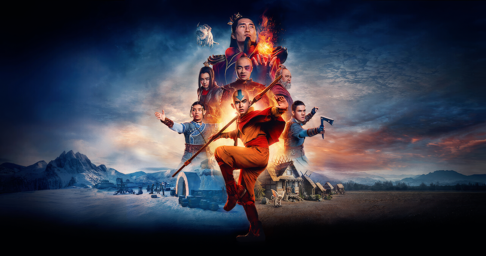 Dynamic HD desktop wallpaper featuring characters from Avatar: The Last Airbender, showcasing Aang and other pivotal figures amidst a dramatic, elemental backdrop.