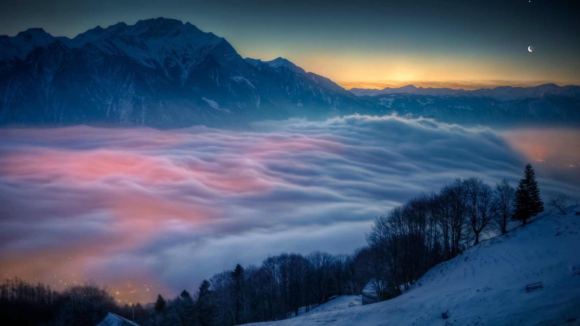 Download Landscape Mountain Sky Sunset Snow Snowy Mountain 8k Ultra HD Wallpaper