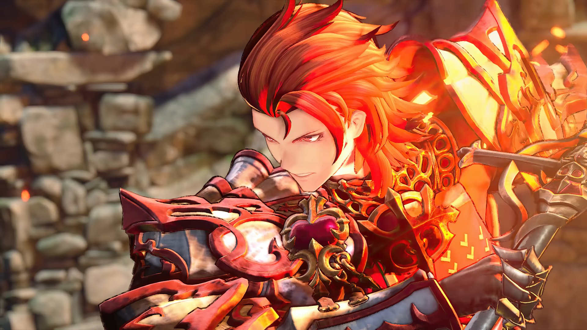 HD Wallpaper of a fiery red-headed character from Granblue Fantasy: Relink video game.