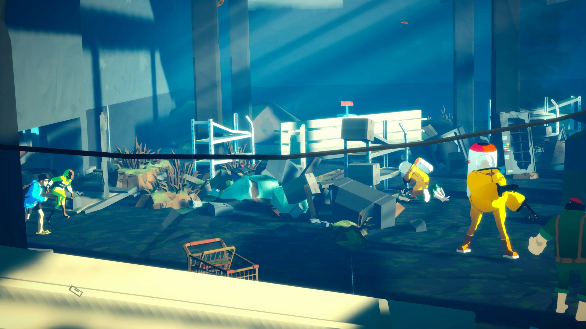 HD wallpaper of Highwater video game showing characters exploring a flooded urban landscape.