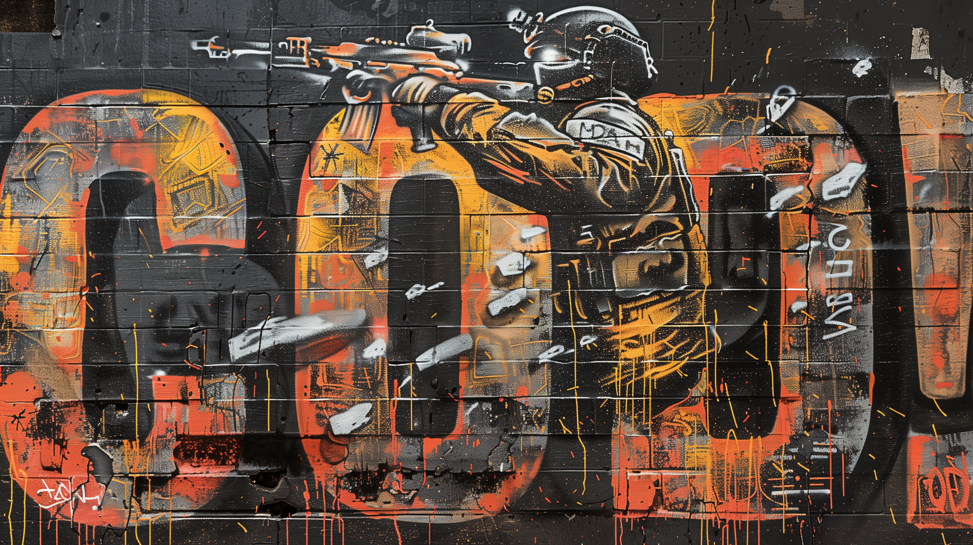 HD Call of Duty-themed desktop wallpaper featuring artistic graffiti-style soldier with sniper rifle.