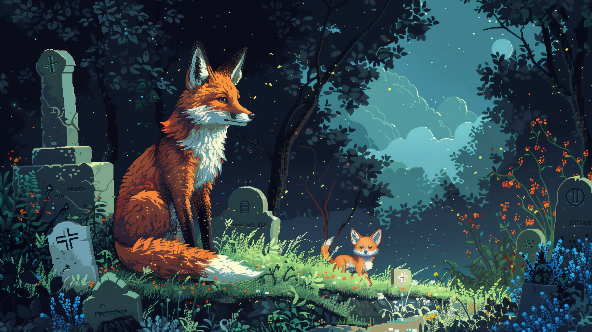 Download Fox Garden Pixel Art AI Art HD Wallpaper
