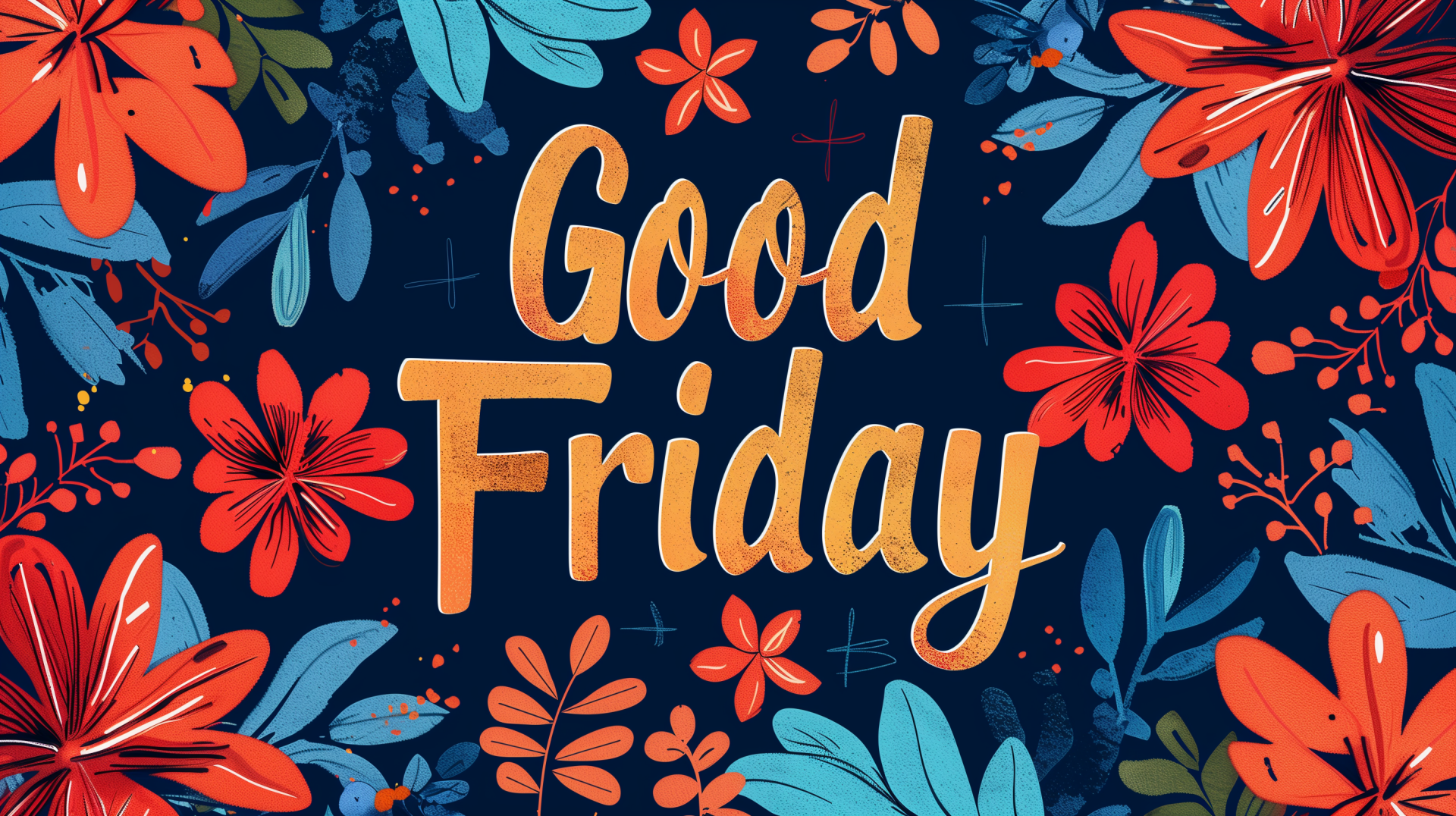 HD desktop wallpaper featuring vibrant floral illustrations with the festive text 'Good Friday' for a peaceful holiday background.