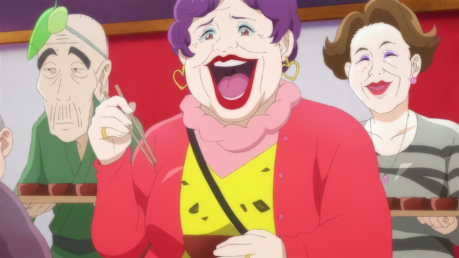 Colorful anime scene featuring cheerful characters enjoying a meal together. This HD desktop wallpaper from Astro Note captures lively expressions and dynamic interaction.