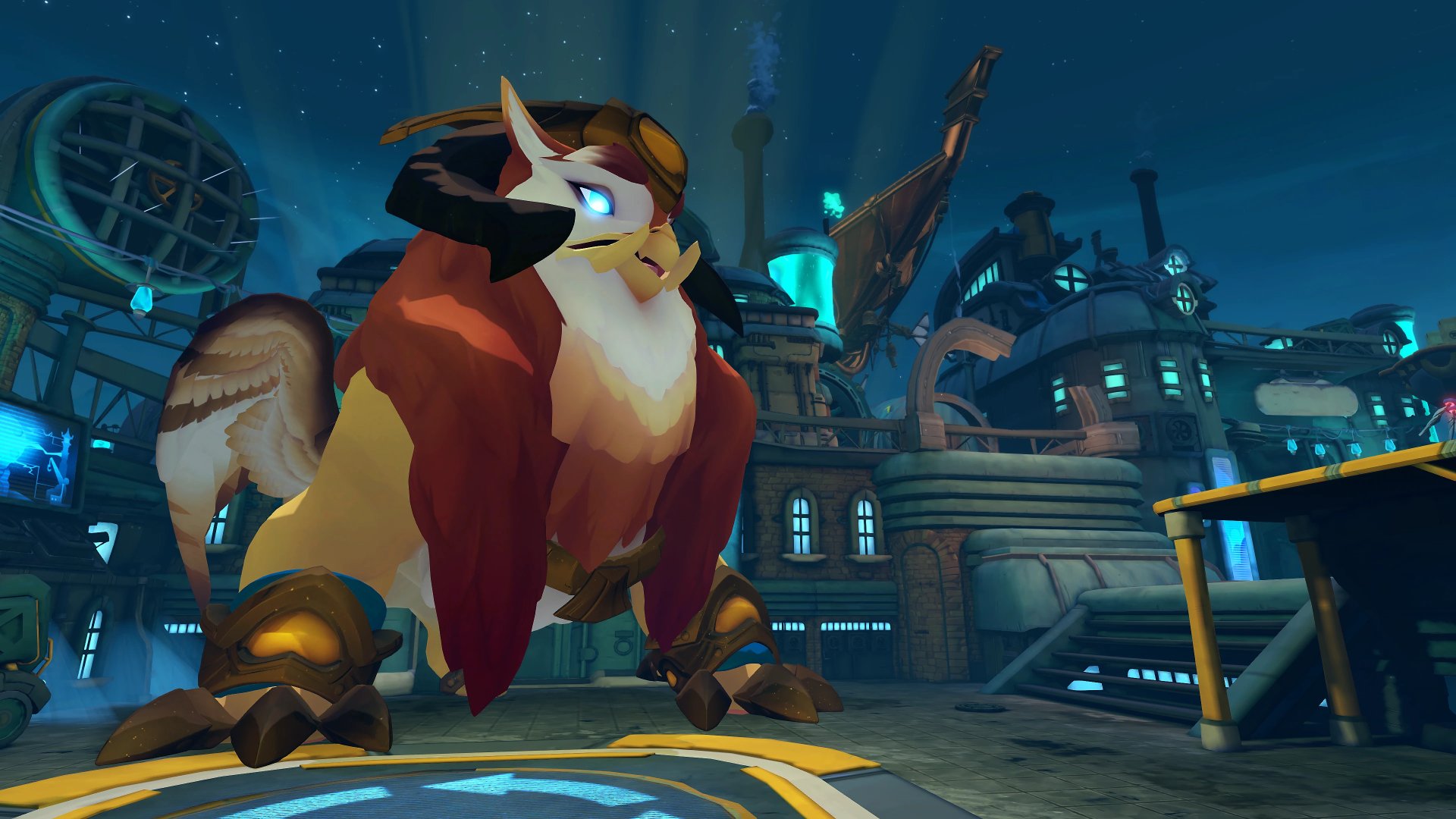 HD desktop wallpaper featuring a character from Gigantic: Rampage Edition video game in a dynamic night-time cityscape setting.