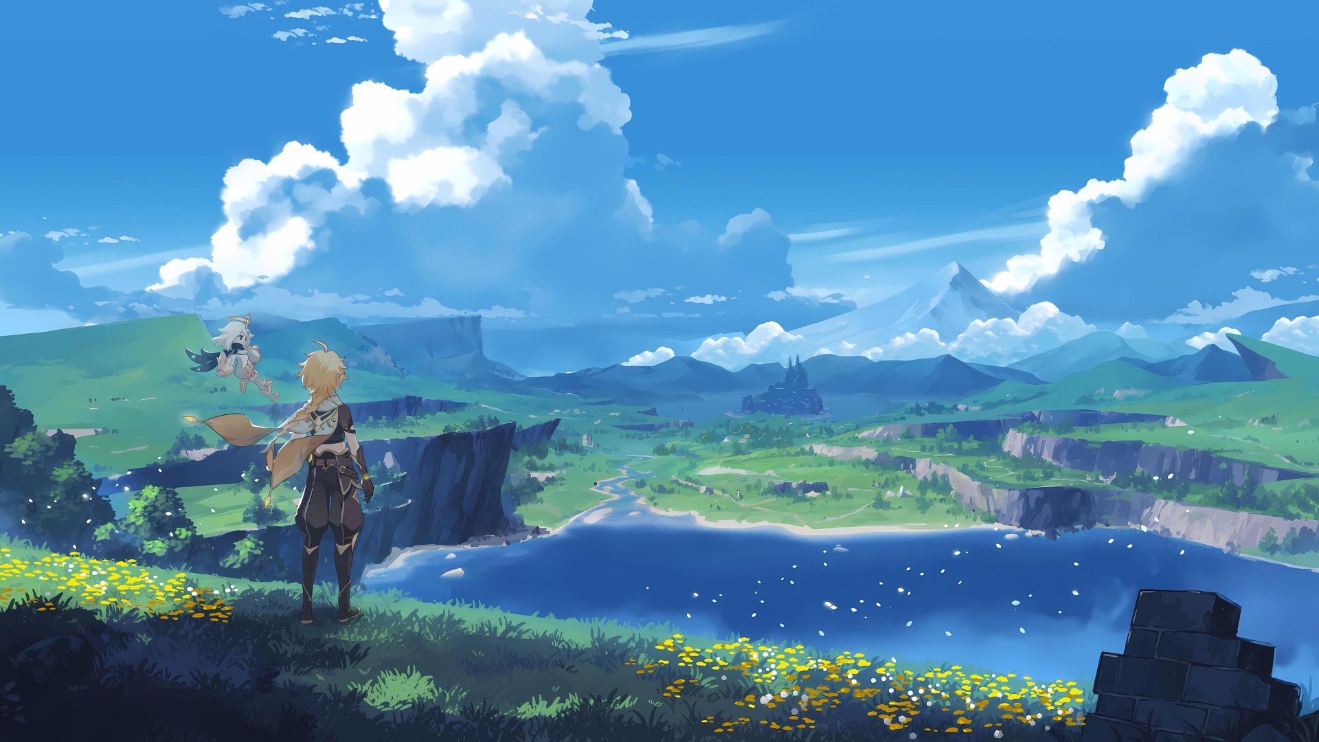 Download Genshin Impact Gaming Environment Aether (Genshin Impact) Paimon (Genshin Impact) HD Wallpaper