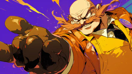 HD wallpaper of Dr. Robotnik in dynamic pose with a vibrant blue and orange background.