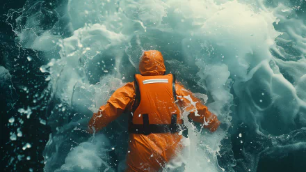 Person wearing a life jacket in rough sea waters, HD wallpaper.
