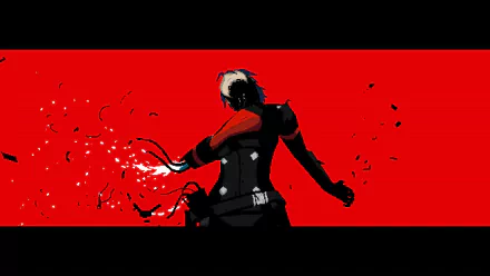HD desktop wallpaper featuring a stylized character from the video game SIGNALIS against a red and black background.