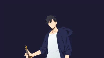 Minimalist anime-style 4K Ultra HD wallpaper featuring Sung Jin-Woo from Solo Leveling holding a dagger against a dark background.