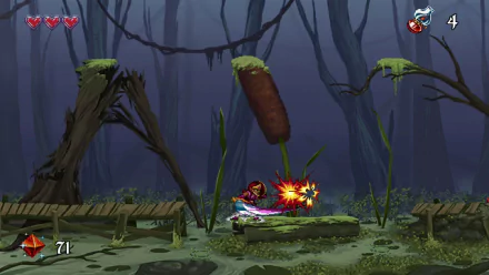 HD desktop wallpaper featuring a scene from the video game 'Arzette: The Jewel of Faramore' with a character engaged in combat in an eerie forest setting.
