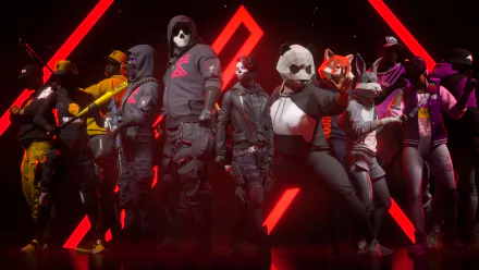 A vibrant HD wallpaper featuring characters from the video game The Finals, showcasing a diverse group in striking outfits against a dynamic, illuminated backdrop.